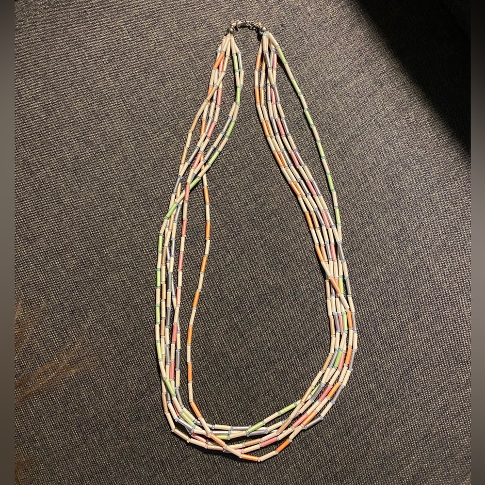 Vintage Monet Signed multicolored Pastel Tone 5 Strands Necklace, 32” long